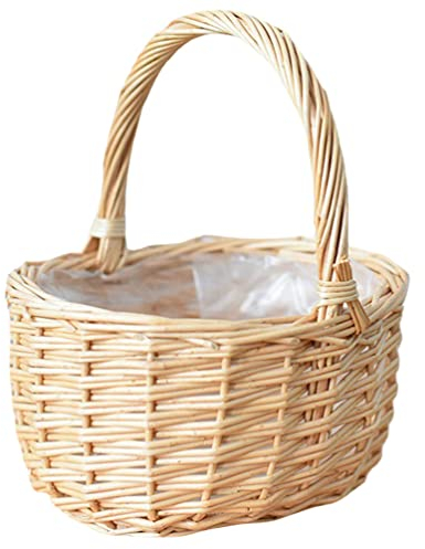 PRETYZOOM Blumenkorb Rattan Gewebter Korb Weidenkorb Mit Henkel Picknickkorb Obstkorb Brotkorb Einkaufskorb Pflanzkorb Gemüsekorb Eierkorb für Ostern Hochzeitskorb