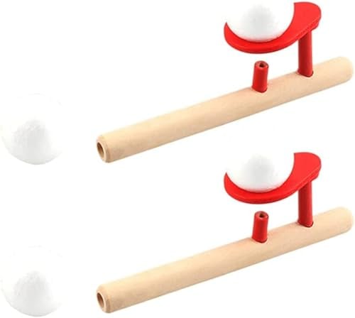 KOMUNJ 2 Sätze Pustespiel Ball Holzspiele Kinder Schwebender Ball Pusteball Holz Pfeife Kinder Geschicklichkeitsspiel Atemübungsgerät Atemmesssystem