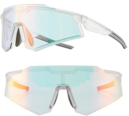ROCKBROS Fahrradbrille Sportbrille Photochrome Sonnenbrille Schutzbrille Selbsttönend UV400 Schutz Outdoor Radsport Wandern Angeln Laufen für Damen und Herren