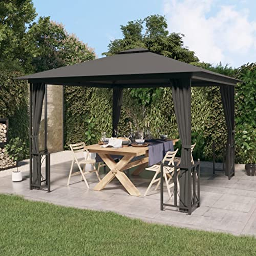 PURADAY 3x3 m Pavillon mit Seitenwänden & Doppeldach Anthrazit Gartenpavillon Pergola Terrassenü Berdachung Freistehend für Familientreffen Und Verschiedene Outdoor-AktivitäTen Verwendet Werden