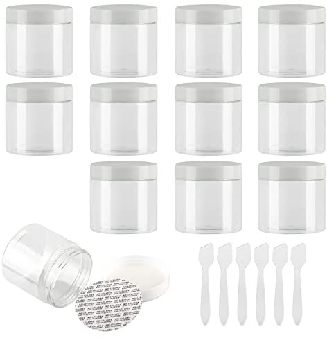BPZXL 12 pièces 200ml Transparent Pots en Plastique avec couvercle Blanc Cosmétiques Vide en Voyage récipient Lotions de Crèmes Baume cosmétique onguents Pots