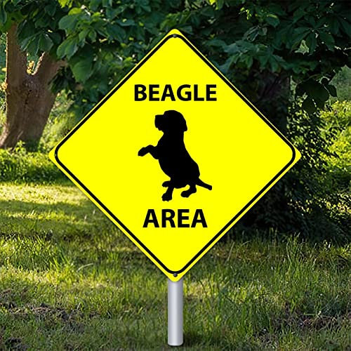 Yelolyio Targa in metallo con scritta Beagle Area, segnale di avvertimento Attenzione alla zona di attraversamento di Beagle, resistente alle intemperie, cartello stradale con animali arrugginiti,