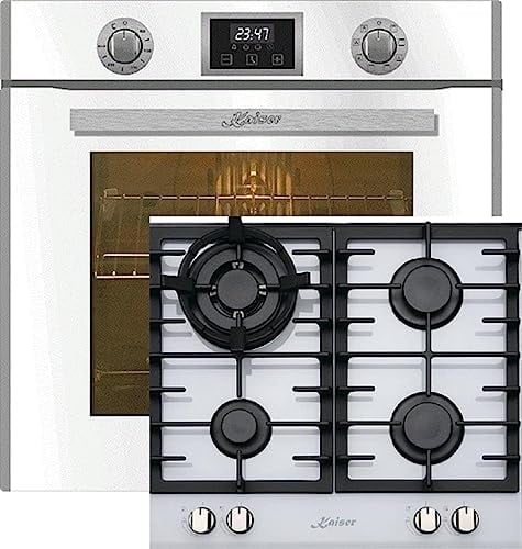 Kaiser Gasherd-Set EH 6326 W+KCG 6380 W, Einbau Elektro Backofen, Autark, 79L, Selbstreinigung, 10 Funktionen + Gas-Kochfeld, Weiß Glas, Einbau Herd, Erdgas Fl.Gas