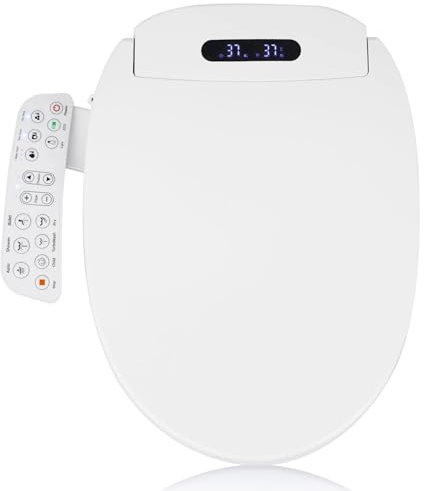 Abattant de bidet allongé avec sèche-linge et eau chaude – Lavage à température contrôlée, panneau tactile intelligent, veilleuse, fermeture lente