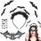 3 Stück Halloween Haarreif Set, Fledermaus Haarreif, Halloween Maske Augenmaske Haarreifen Haarschmuck Stirnband mit Fledermaus Tattoos Aufkleber, Fledermaus Haarband Accessoires für Damen Kinder