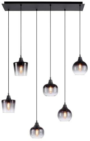 LeuchtenDirekt Leuchten Direkt Pendelleuchte - Schwarz - Metall - Rauchglas - 6-flammig - 80 x 120 cm