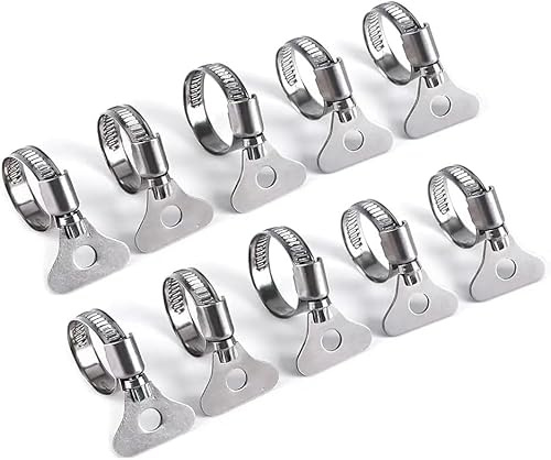 QINALO Schlauchschellen aus 304 Edelstahl mit verstellbarer Rändelschraube, Schlüssel-Design, 8 mm Bandbreite, ideal für Sanitär-, Automobil- und Maschinenanwendungen, 10 Stück (Größe: 10–16 mm)