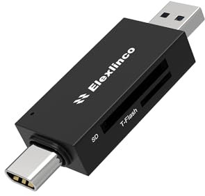 SD Card Reader, Elexlinco Dual Connector USB C Card Reader USB 3.0 Memory Card Adapter - Supports SD/Micro SD/SDHC/SDXC/MMC/RS-MMC/UHS-I, Compatible with iPhone 15 MacBook Pro,Air,iPad Pro,Galaxy etc.