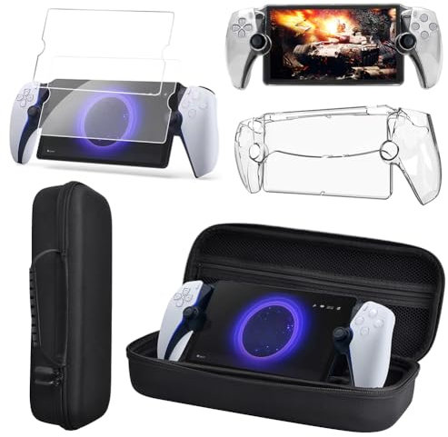 RuiDay for Sony PS5 PlayStation Portal Zubehör Anzug,Enthalten PS5 Portal Harte Tragetasche,2 Stück 9H Panzerglas Schutzfolie,TPU Protector Case Cover Skin mit Standfuß (D)