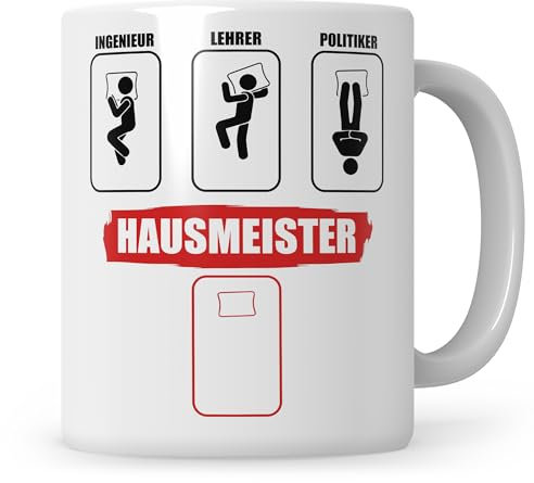 Sweetify Hausmeister Schlafpositionen Tasse Spruch Concierge Kaffeetasse Lustiges Hauswart Geschenk Hausverwalter