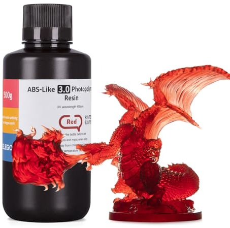 ELEGOO ABS-Like 3.0 3D Drucker Resin, 405 nm UV-härtendes Photopolymerharz für MSLA/LCD/DLP 3D Drucker, Verbesserte Festigkeit und Zähigkeit, Hohe Präzision, Niedrige Viskosität, 500g Klarrot