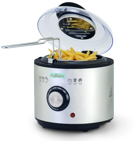 Augosma Mini friggitrice con olio | 850 – 950 W l capacità: 1 litro l finestra finestra l cestino friggitrice in acciaio inox l temperatura regolabile l isolamento termico l cuscinetto in gomma
