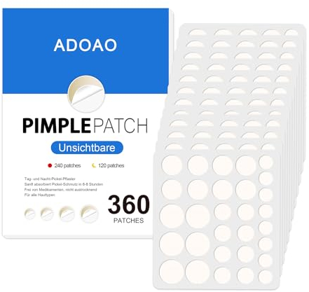360 Stück Pickel Patch Hydrokolloid Acne Pimple Patches Anti-Akne Patch Unsichtbare für Tag & Nacht mit Teebaumöl, Salicylsäure,Centella Asiatica｜4 Größen 8 mm,10 mm,12 mm,14 mm