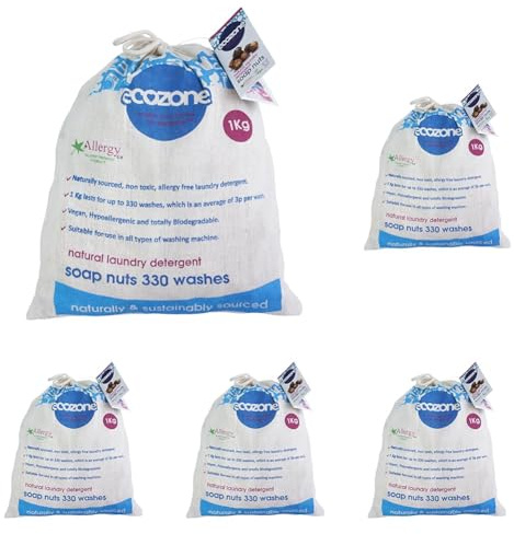 Ecozone Soap Nuts Natural Laundry Detergent, 100% Organic Biodegradable Washing Machine Pellets, Plastic Free, Effective Cleaning for Clothing & Fabrics, Hypoallergenic Vegan & Eco Friendly (1kg Bag)