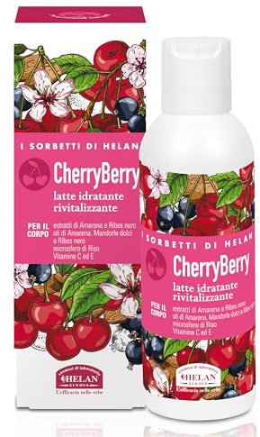 Helan I Sorbetti CherryBerry - Flüssige parfümierte Körpercreme mit Vitamin C und E Antioxidans und schwarzen Johannisbeeren, feuchtigkeitsspendende Körpercreme für trockene natürliche Haut mit süßem