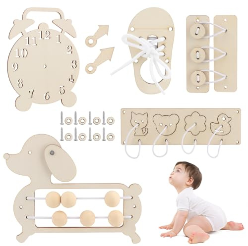 Mineup Montessori Busy Board Zubehör, 5 Stück DIY Activity Board Zubehör für Kleinkinder, Hölzernes Montessori Beschäftigungsbrett für 1-6 Jahr Mädchen Junge
