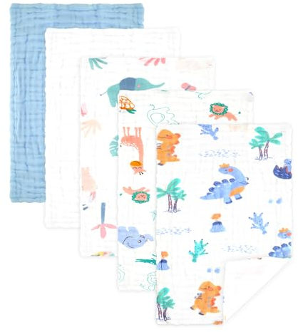 Lanjue 5 Stück Spucktücher Baby, Weiche Mulltücher Baby 50x25 cm aus Baumwolle, 6 Lagig Saugstark Waschlappen Baby Mullwindeln für Jungen Mädchen (Blautöne)