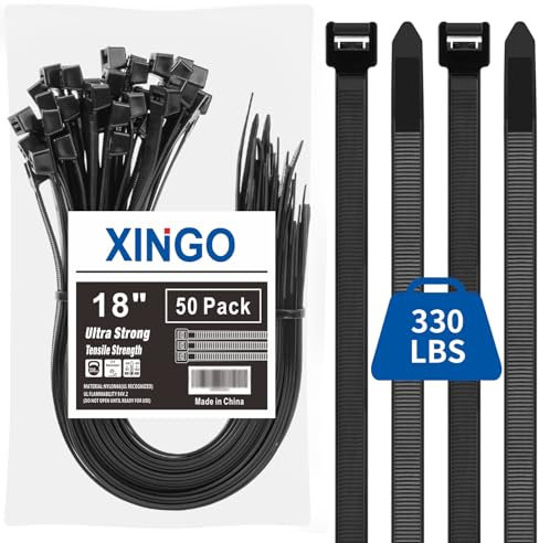 XINGO Confezione da 50 fascette nere da 45,7 cm, resistenti, 150 kg, ultra esclusive, in plastica resistente, fascette grandi per uso interno ed esterno