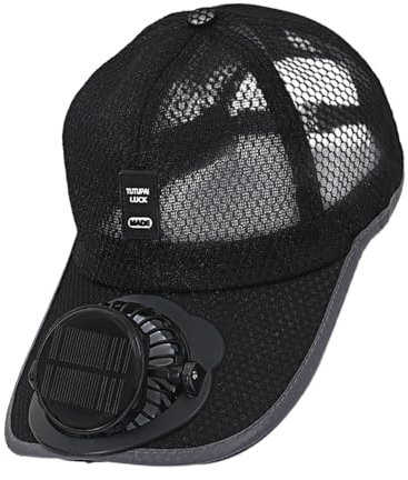 Solar Powered Fan Hat - Mens & Women Baseball Cap with Solar Fan - Black Breathable Sports Hats, UV Protection Beach Hat, Solar Powered Rechargeable Hat for Camping, Cycling, Running
