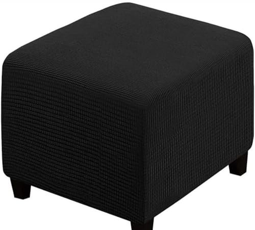 SWJ-swjssb Fußhocker Bezug Ottomane Quadratisch Schonbezug Hockerbezug 60x60 /40x40 Stretch Cordstoff Husse für Fußhocker Ottomanischer Hocker-Bezug Überzug Hocker Protector Waschbar(Black,50x50 cm)