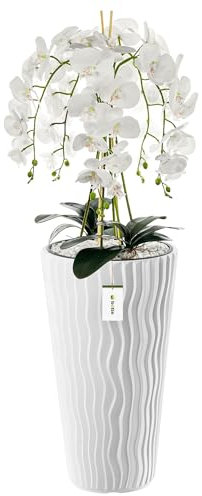 botle Künstliche Orchidee Kaskaden Blumenstrauß Weiß im Topf Weiß H 115 cm Heimbüro Dekoration, Kunstpflanze Orchidee, Kunstblume, Künstliche Orchidee im Topf