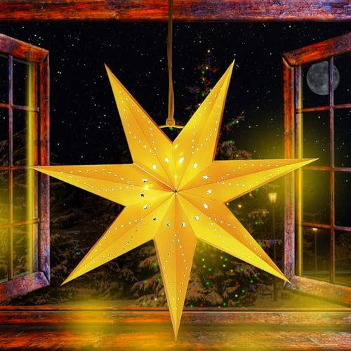 Papiersterne Weihnachten,45cm LED Papierstern Beleuchtet zum Aufhängen,Papier Stern Dekoration,Weihnachtsstern Deko,Faltsterne Laternen-Dekoration,Papier Weihnachtsstern,Lampenschirm Stern