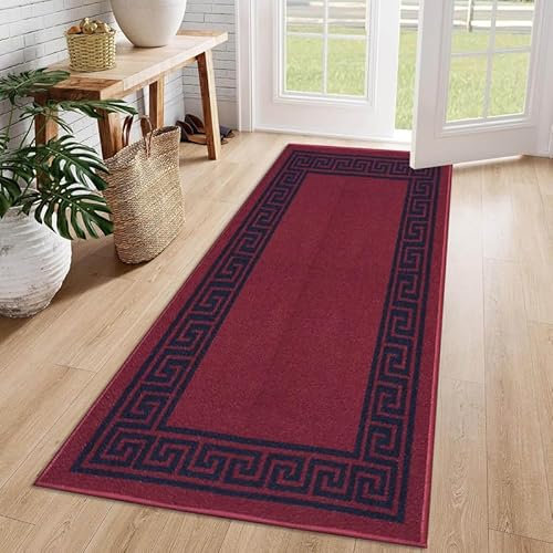 Cozy Haven Athena Runner Rug – Large Non-Slip Washable Carpet for Living Room, Bedroom, Hallway, Lounge, Dining, Kitchen, Modern Indoor Long Floor Runners (Red & Black, 66x220 cm)