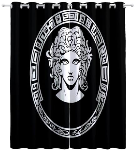 Schwarz und Grau Vorhang, Medusa Gardinen mit Ösen Verdunkelungsvorhang, Wohnzimmer Schlafzimmer Kinderzimmer Blickdichte vorhänge, H260 x B140 cm (2er Pack)