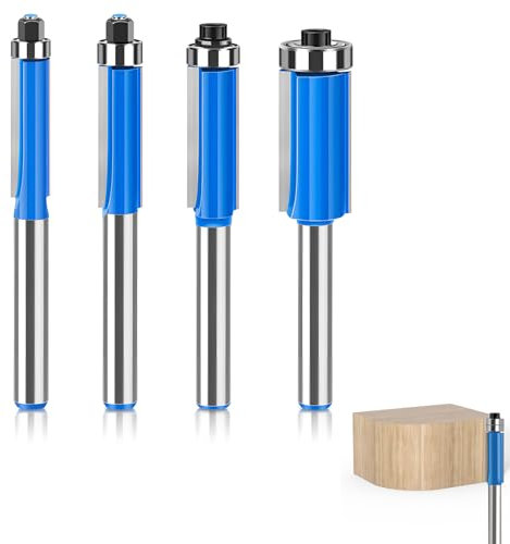 4 Stück Bündigfräser 8mm Schaft,Schaft Bündigfräser,Bündigfräser Mit Anlaufring Oben,Schaft Bündigfräser Fräser,Doppelseitiger Fräser Mit Lagern,Für Zimmerei Fasen Holzbearbeitung Trimmen (Blauer)