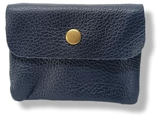 Porte Monnaie Femme Cuir irisé, Cuir metalisé,Cuir grainé Porte Carte Cuir Brillant ou Mat, Cuir veritable,3 Compartiments,Etui RFID (Marine grainé)