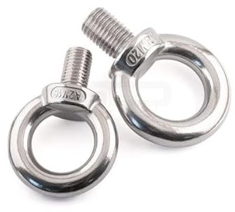 2 bulloni ad occhiello M8 in acciaio inox 304 con filettatura maschio per sollevamento e varie attrezzature di sollevamento