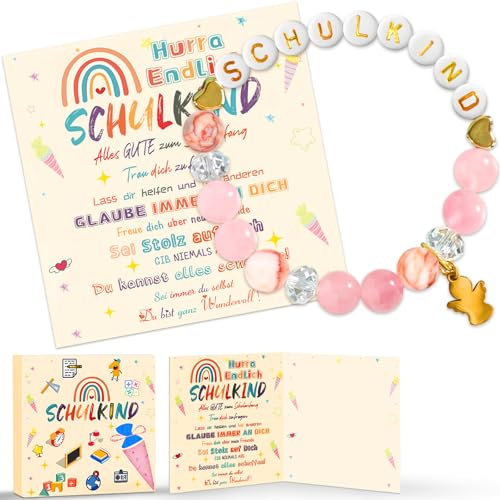 KUPITM6 Einschulung Geschenk Schutzengel Ärmbänder für Mädchen, Schultütenfüllung, Glücksbringer für Schultüte Mädchen, Schulkind Geschenk mit Grußkarte Geschenkbox