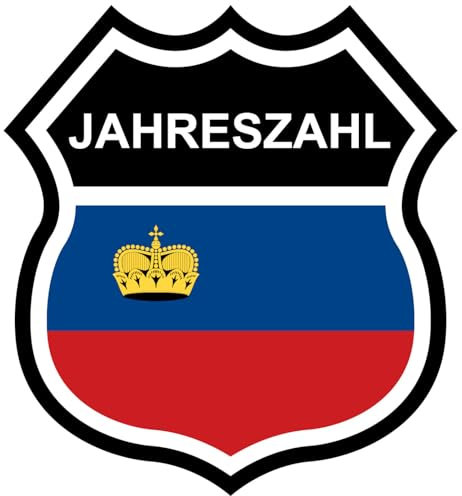 Samunshi® Liechtenstein Fahne mit Wunsch Jahr Flagge Aufkleber Wappen Abzeichen Autoaufkleber für Motorrad Fahrrad Roller oder Auto Sticker Fahrrad Mtb Mountainbike Rennrad 46 x 50cm