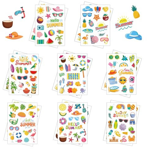 Sommer Strand Sticker, 16pcs Hawaii Aufkleber Kinder, Sommer Aufkleber, Urlaub Strandaufkleber, Sommers Pool Strand Klebeaufkleber, Sticker Sommers, Sommeres Surfen Aufklebers, Hawaii Stickers