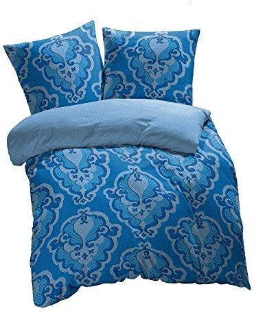 etérea Bettwäsche 200x200 Baumwolle Bettwäsche-Sets - Trisa Blau Orange - Reißverschluss, Renforcé, Fachhandel, Oekotex 100, Oekotex Made in Green - 200x200cm und Kissenbezug 2X 80x80cm