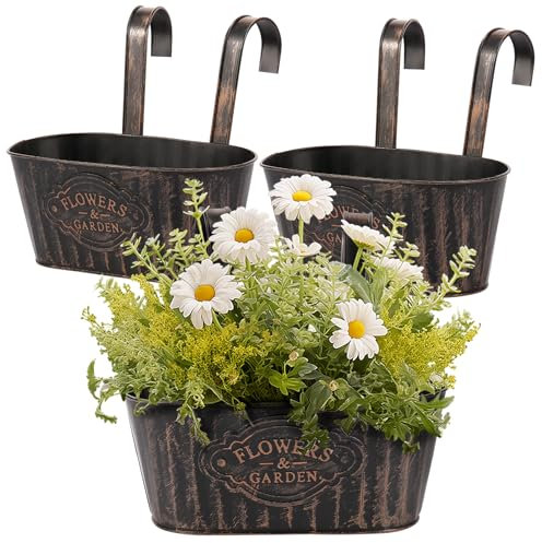 VAVPUP 3 Pièces Métal Pots de Fleurs Suspendus,Grands Exterieur pots de fleurs en métal,Avec Crochets Amovibles,Vintage En fer Décoration pour Balcon Clôture Jardin Maison Décor,Noir