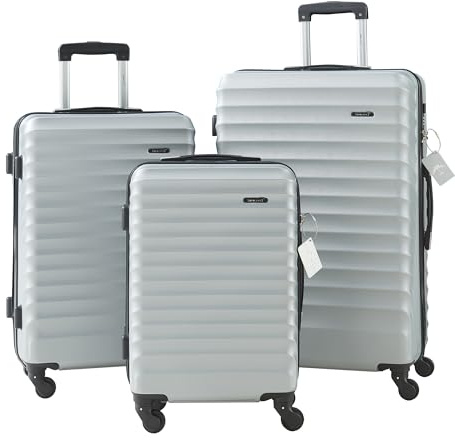pro.tec Koffer Set 3-teilig Pona Reisekoffer ABS Hartschalenkoffer mit 4 Rollen Handgepäck leicht Trolley mit Waage TSA Zahlenschloss Hellgrau