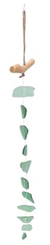 Greensen Windspiel aus Meerglas und Treibholz, Handgefertigt, Wetterfest, für Garten und Balkon, 35cm, Typ A