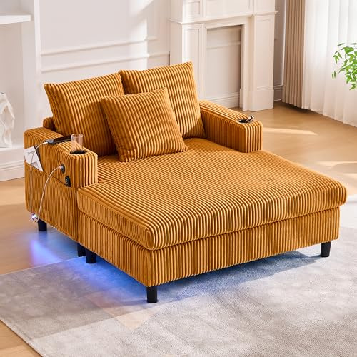 A ALFRESCOOL Zweisitzer Sofa mit Schlaffunktion mit seitlichen Getränkehaltern, DREI Kissen und Armlehnen, SofaBett für Wohnzimmer, Schlafzimmer, 142x128 cm, Braun