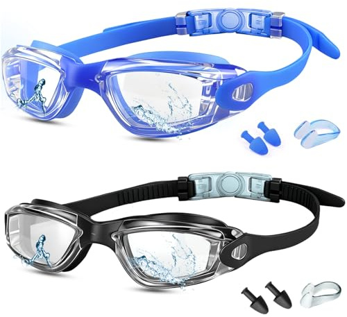 Moseem Swimming Goggles, Swim Goggles for Adult Men Women & 6+ Age Kids Anti Fog Swimming Goggles with UV Protection, Clear Vision, No Leaking & Adjustable Silicone Strap