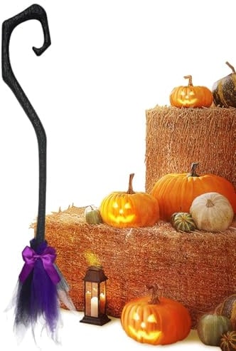 Scopa da 94 cm – Streghe di Halloween, per giochi di ruolo in costume, abbigliamento da festa, scopa cosplay con nastro, decorazione da parete per interni, esposizione all'aperto o cortile |