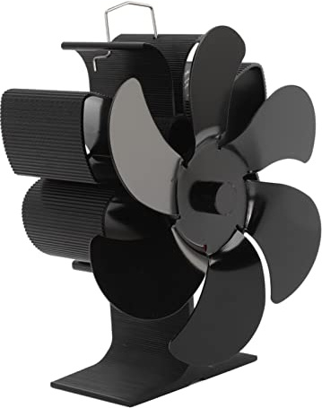 MUNEFE Kaminventilator, Holzofenventilator, wärmebetrieben, Ofenventilator mit 6 Flügeln, Luftvolumen-Kaminventilator für Gasöfen, Holzbrenner, Kamine, Schwarz (Schwarz L (350 ml))