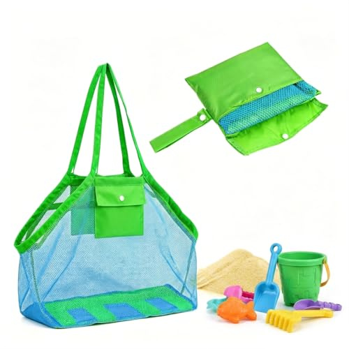 Sandspielzeug Tasche Netz,Netztasche Sandspielzeug,Strandtasche Spielzeug,Mesh Aufbewahrungstasche Wasserspielzeug Aufbewahrung Faltbare für Strandspielzeug Wiederverwendbare Familie Urlaub (Blau)