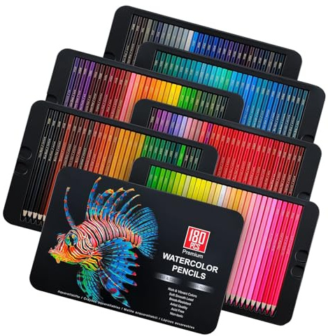 180 Farben Aquarellstifte Set, weiche Holzkonstruktion Zeichnen, Skizzieren und Malen mit sanften Misch und Schichteffekten, Anfänger Künstlerstift Set