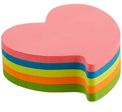 Kores - Fantasie: Haftnotizen in Herzform, farbiger selbstklebender Notizblock, 70 x 70 mm, Packung mit 1 x 250 Blatt in 5 sortierten Farben