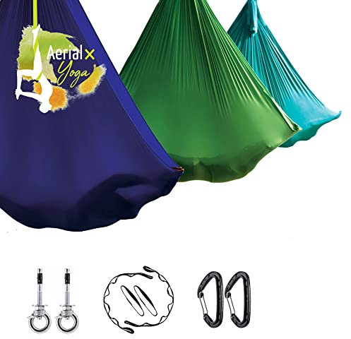 AerialX Aerial Yogatuch - Yoga Basis Set Silber | GS geprüfte Yoga Hängematte inkl. Deckenanker für Yoga, Pilates und Gymnastik | Germany