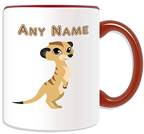 Personalisiertes Geschenk – Tasse Erdmännchen (Süße Tier Design Thema, Farbe Optionen) – alle Nachricht/Name auf Ihre einzigartige – Big Eye Timon Mongoose, keramik, Rot