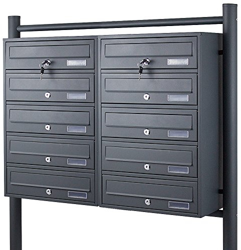 BITUXX® Stand-Briefkastenanlage Postkasten Letterbox Mailbox Doppelt mit 10 Fächer Dunkelgrau Anthrazit