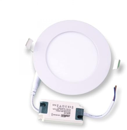 JANDEI - Faretto LED a pannello tondo extra piatto. Illuminazione 6W (equivalente a 50W). Illuminazione per interni per ufficio, corridoi, casa, officina. Alimentatore incluso (6000K Bianco Freddo)