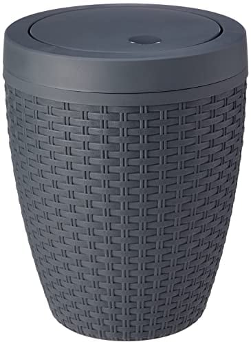 Addis Papelera Redonda con Tapa giratoria de ratán sintético, Gris Oscuro, Swing Bin